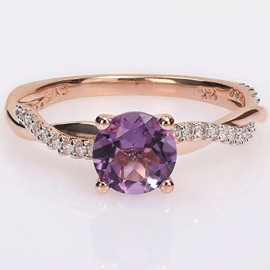 Stella Grace 14k Rose Gold Amethyst & 1/6 Carat T.W. Diamond Crossover Engagement Ring