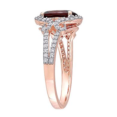 Stella Grace 10k Rose Gold Garnet & 1/3 Carat T.W. Diamond Oval Halo Engagement Ring