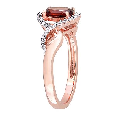 Stella Grace 10k Rose Gold Garnet & 1/6 Carat T.W. Diamond Halo Engagement Ring