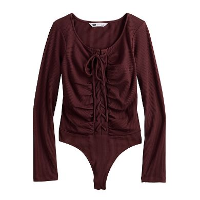 Juniors' SO® Front Lace-Up Solid Bodysuit