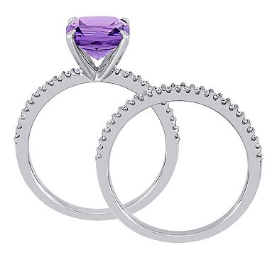 Stella Grace 14k White Gold Amethyst & 1/4 Carat. T.W. Diamond Engagement Ring Set