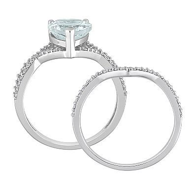 Stella Grace 14k White Gold Aquamarine & 1/3 Carat T.W. Diamond Engagement Ring Set
