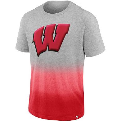 Men's Fanatics Branded Heathered Gray/Red Wisconsin Badgers Team Ombre T-Shirt