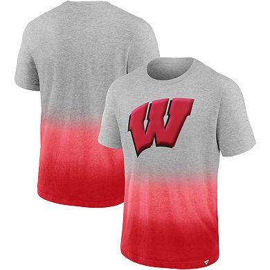 Men's Fanatics Branded Heathered Gray/Red Wisconsin Badgers Team Ombre T-Shirt