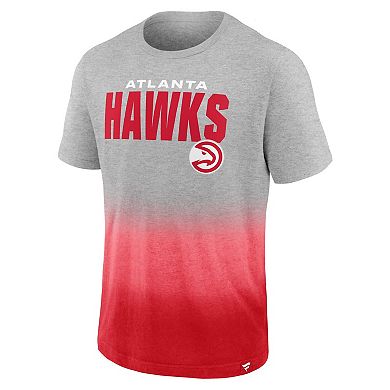 Men's Fanatics Branded Heathered Gray/Red Atlanta Hawks Board Crasher Dip-Dye T-Shirt