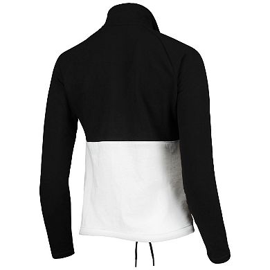 Women's Antigua Black/White Portland Timbers Harbor Raglan Half-Zip Jacket