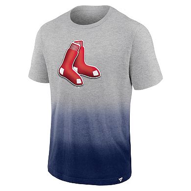 Men's Fanatics Branded Heathered Gray/Heathered Navy Boston Red Sox Iconic Team Ombre Dip-Dye T-Shirt