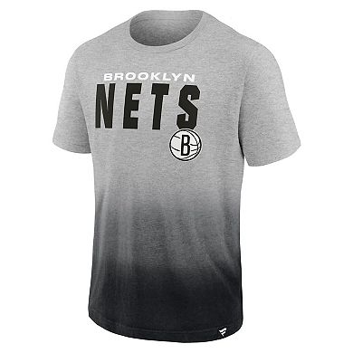 Men's Fanatics Branded Heathered Gray/Black Brooklyn Nets Board Crasher Dip-Dye T-Shirt
