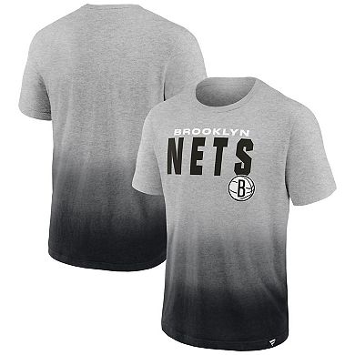 Men's Fanatics Branded Heathered Gray/Black Brooklyn Nets Board Crasher Dip-Dye T-Shirt