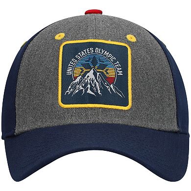 Youth Heathered Gray/Navy Team USA Snow Peak Patch Precurved Snapback Hat