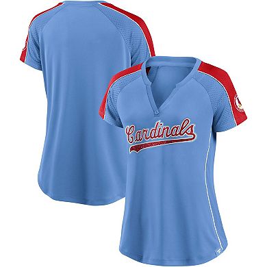 Women's Fanatics Branded Royal/Red St. Louis Cardinals True Classic League Diva Pinstripe Raglan V-Neck T-Shirt