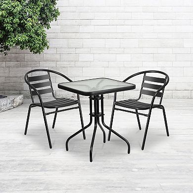Flash Furniture Patio Square Bistro Table & Slatted Chair 3-piece Set