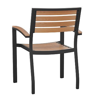 Flash Furniture Outdoor Stackable Faux Teak Dining Chair 2-piece Set