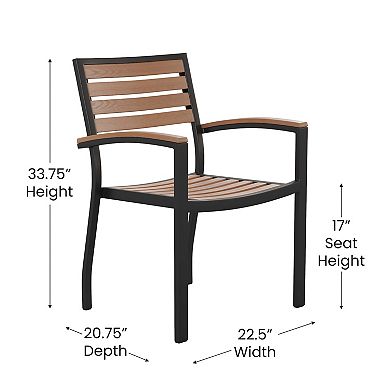 Flash Furniture Outdoor Stackable Faux Teak Dining Chair 2-piece Set