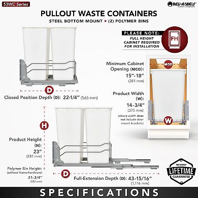 Rev-a-shelf Double Pullout Trash Can 50 Qt. With Soft-close, 53wc-2150scdm-211