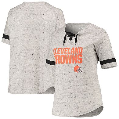 Women's Heathered Gray Cleveland Browns Plus Size Lace-Up V-Neck T-Shirt