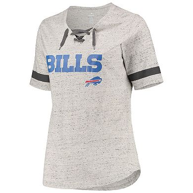 Women's Heathered Gray Buffalo Bills Plus Size Lace-Up V-Neck T-Shirt