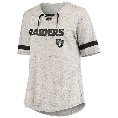 Women's Profile Heathered Gray Las Vegas Raiders Plus Size Lace-Up V-Neck T-Shirt