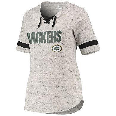 Women's Profile Heathered Gray Green Bay Packers Plus Size Lace-Up V-Neck T-Shirt