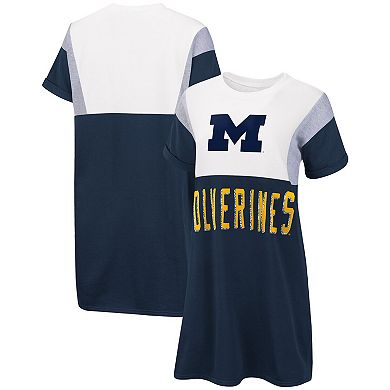 Women's G-III 4Her by Carl Banks Navy/White Michigan Wolverines 3rd Down Short Sleeve T-Shirt Dress
