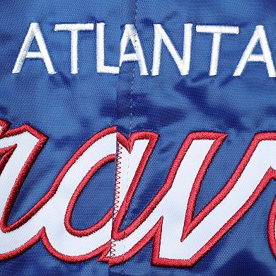 Men's Mitchell & Ness Navy/Red Atlanta Braves Big & Tall Coaches Satin Full-Snap Jacket