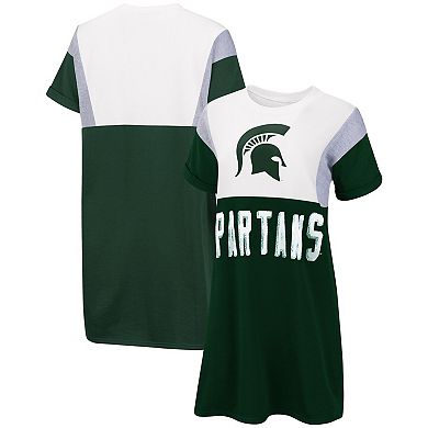 Women's G-III 4Her by Carl Banks Green/White Michigan State Spartans 3rd Down Short Sleeve T-Shirt Dress
