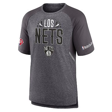 Men's Fanatics Branded Heathered Gray Brooklyn Nets 2022 Noches Ene-Be-A Core Shooting Raglan T-Shirt