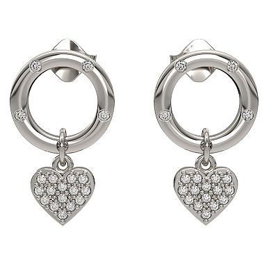 Sterling Silver Diamond Accent Heart Dangle Earrings