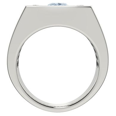 Men's Sterling Silver Aquamarine & Diamond Accent Ring