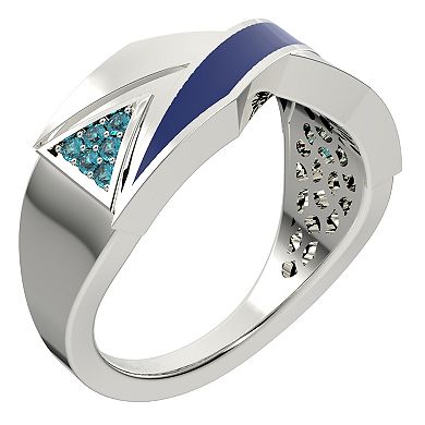 Men's Sterling Silver Blue Topaz & Blue Enamel Ring