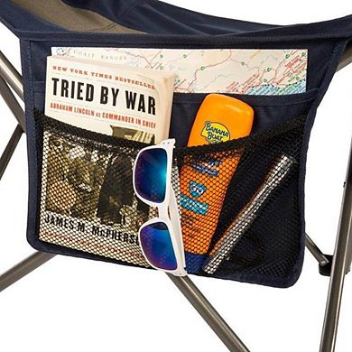 Kamp-Rite Outdoor Folding Lounge Chair w/ Detachable Footrest, Blue/Tan (2 Pack)