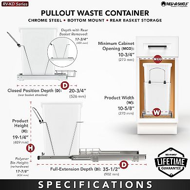 Rev-a-shelf Pullout Trash Can 35 Qt. For Kitchen Cabinets, Red, Rv-12kd-16c-s