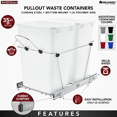 Rev-a-shelf Double Pullout Trash Can 35 Qt. For Kitchen, Blue, Rv-18kd-2218c-s