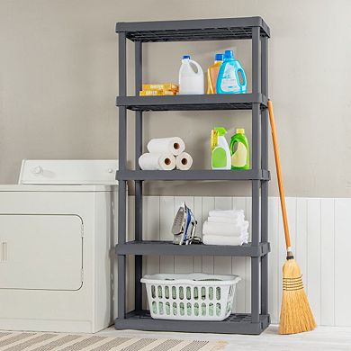 Sterilite 75.2 Inch Heavy Duty Durable 5 Shelf Ventilated Shelving Unit, Gray