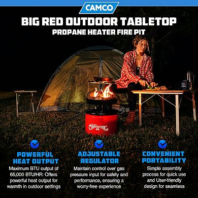 Camco Big Red Outdoor Portable Tabletop Propane Heater Fire Pit, 13.25 Inch