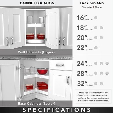 Rev-a-shelf 20'' Lazy Susan Full-circle Polymer 2-shelf, White, 6012-20-11-52