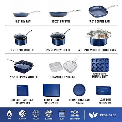Granitestone Diamond Classic Blue 20-pc. Nonstick Cookware & Bakeware Set