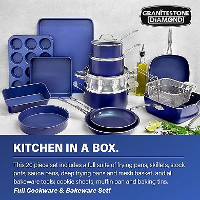 Granitestone Diamond Classic Blue 20-pc. Nonstick Cookware & Bakeware Set