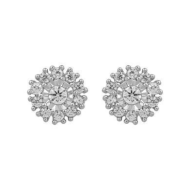 Sterling Silver 1/6 Carat T.W. Diamond Halo Earrings