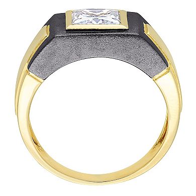 Stella Grace Men's Two Tone Sterling Silver Lab-Created Moissanite Solitaire Ring 