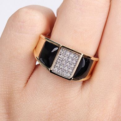 Stella Grace Men's 18k Gold Over Silver Black Onyx & 1/10 Carat T.W. Diamond Ring