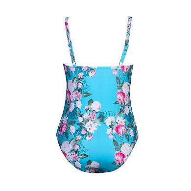 Plus Size CUPSHE Floral Strappy Tummy Slimmer One-Piece Swimsuit