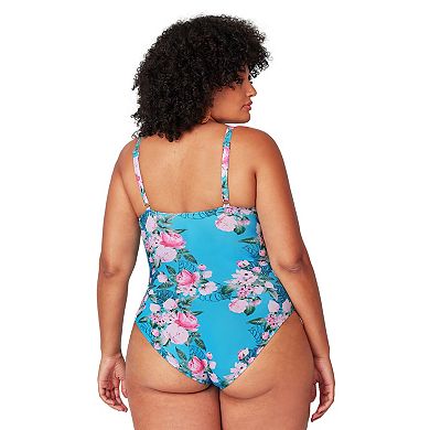 Plus Size CUPSHE Floral Strappy Tummy Slimmer One-Piece Swimsuit
