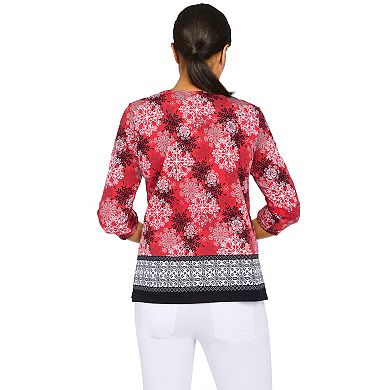 Women's Alfred Dunner Classics Snowflake Border Top