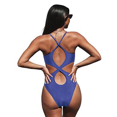 Women's CUPSHE Ruched Cut-Out High-Cut One-Piece Swimsuit