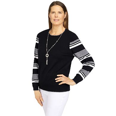 Petite Alfred Dunner Classics Striped Sleeve Sweater
