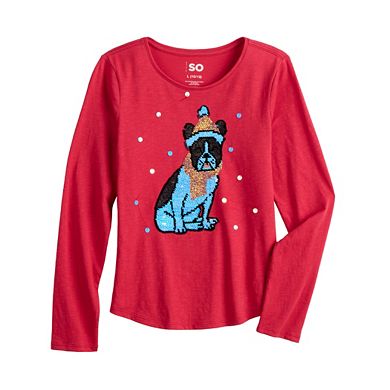 Girls 6-20 SO® Holiday Flip Sequin Graphic Tee in Regular & Plus