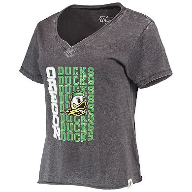 Women's League Collegiate Wear Heathered Black Oregon Ducks Burnout Loose Fit V-Neck T-Shirt