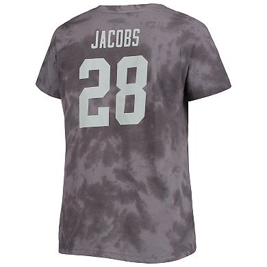 Women's Josh Jacobs Charcoal Las Vegas Raiders Plus Size Name & Number Tie-Dye T-Shirt
