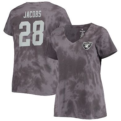 Women's Josh Jacobs Charcoal Las Vegas Raiders Plus Size Name & Number Tie-Dye T-Shirt